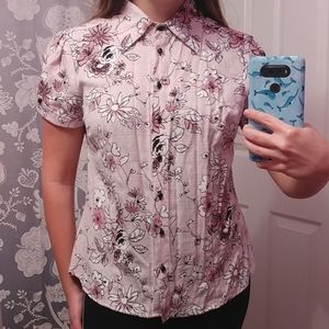 CB CAREER Petite Size MP Pink Floral Button Up Top